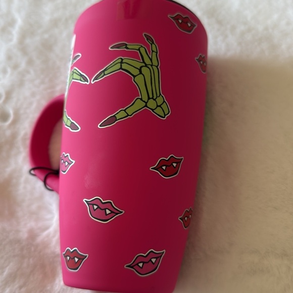 Cobwebs & Cauldrons Soft Touch Mug Hot Pink zombie hands vampire lips Halloween - Picture 3 of 7